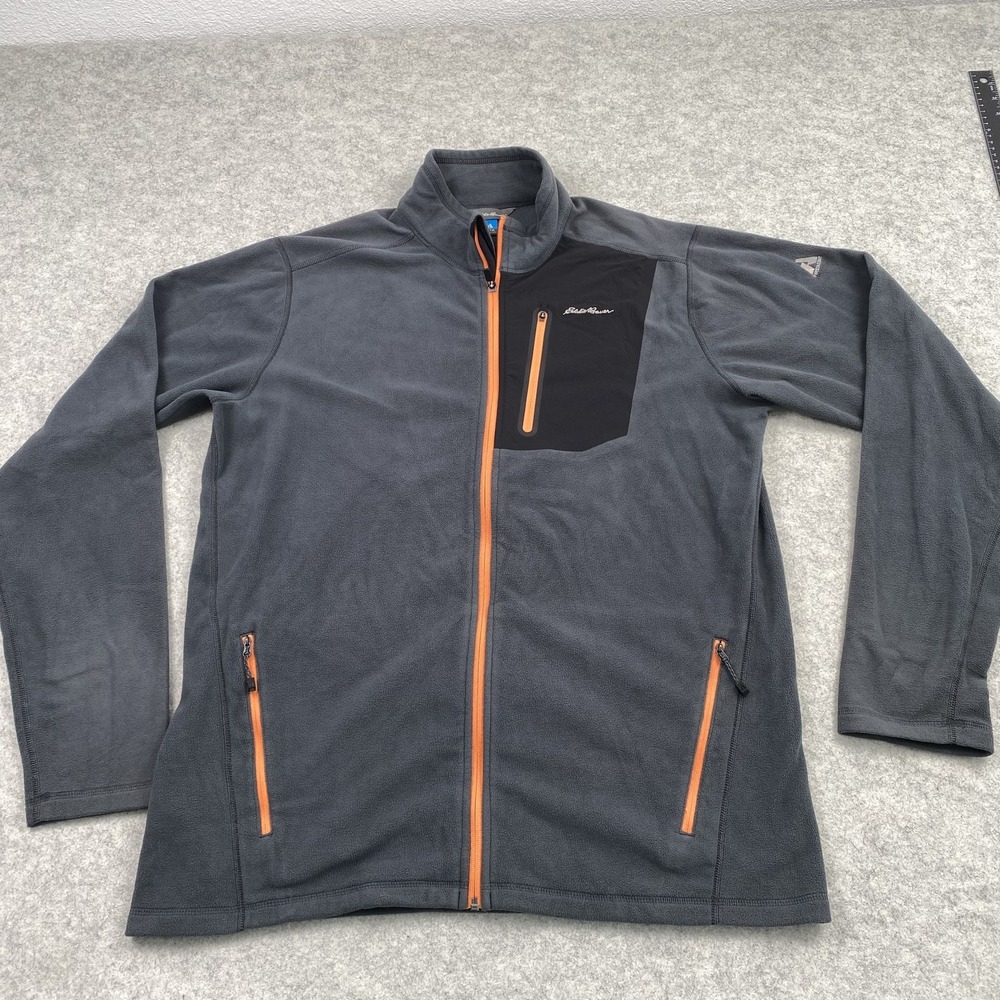 Eddie Bauer Jacket Mens XLT Gray First Ascent Fleece Full Zip Pockets Outdoor